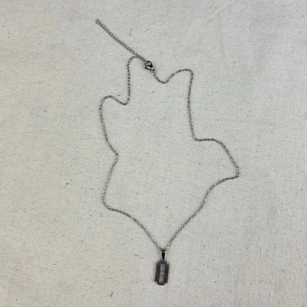 Vintage Y2K silver razor blade opium cyber punk style necklace